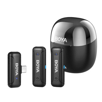 Boya Wireless Microphone 2.4GHz Dual-Channel System with Charging Case (BY-WM3T-U2), 3,0 Jack, Black