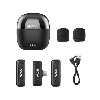 Boya Wireless Microphone 2.4GHz Dual-Channel System with Charging Case (BY-WM3T-U2), Type-C Jack, Black