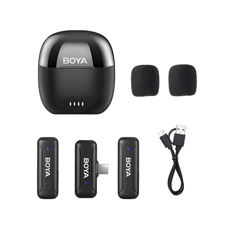 Boya Wireless Microphone 2.4GHz Dual-Channel System with Charging Case (BY-WM3T-U2), Type-C Jack, Black