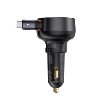 Baseus Car Charger Retractable  Enjoyment Pro Type-C with Cable 60W Cluster, Black