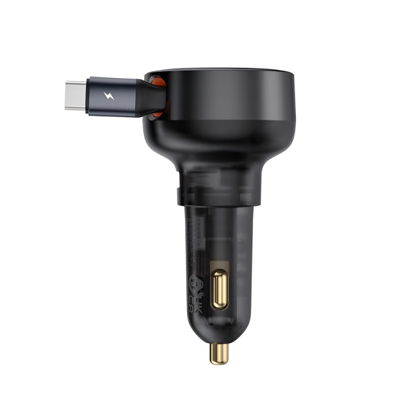 Baseus Car Charger Retractable  Enjoyment Pro Type-C with Cable 60W Cluster, Black