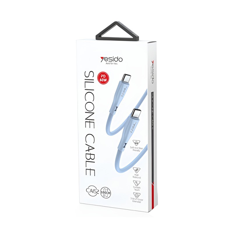 Yesido Cable Liquid Silicone Series Type-C to Type-C 60W 1m, Blue 