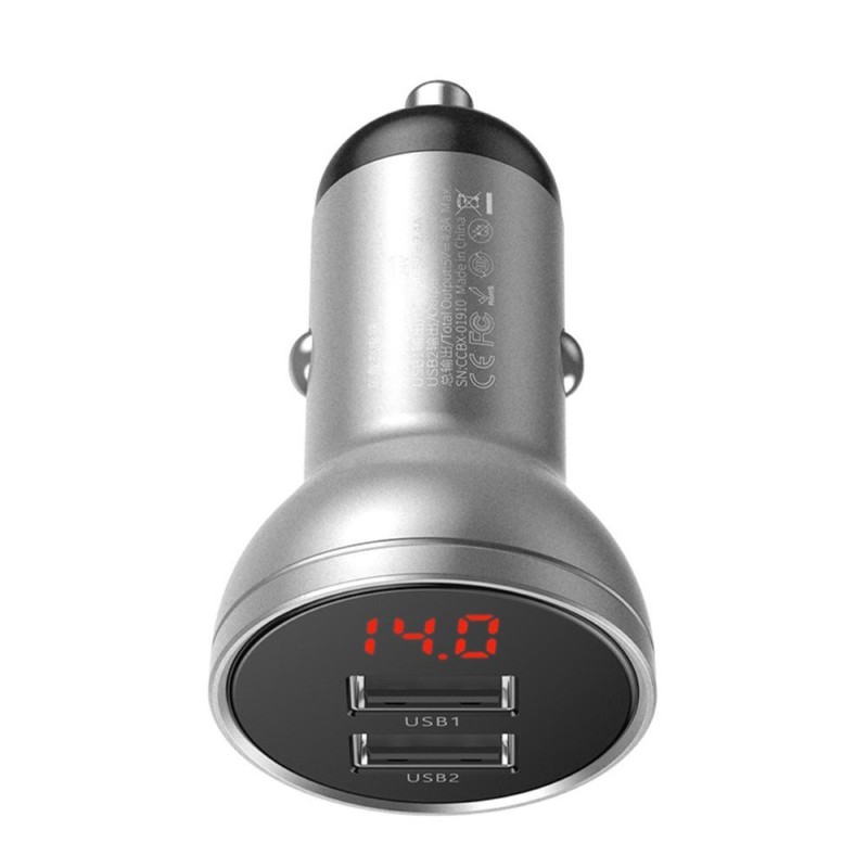 Baseus Car Charger 2xUSB Fast Charge 24W, Grey