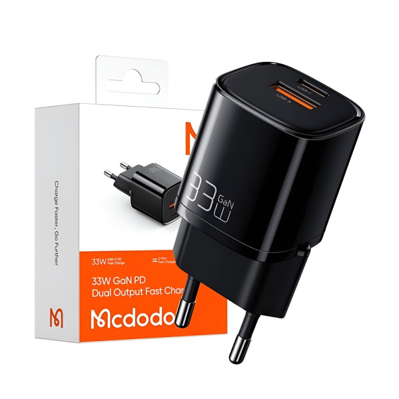 Mcdodo Wall Charger Nano Series 1*USB-A+1*Type-C 3A 33W, Black