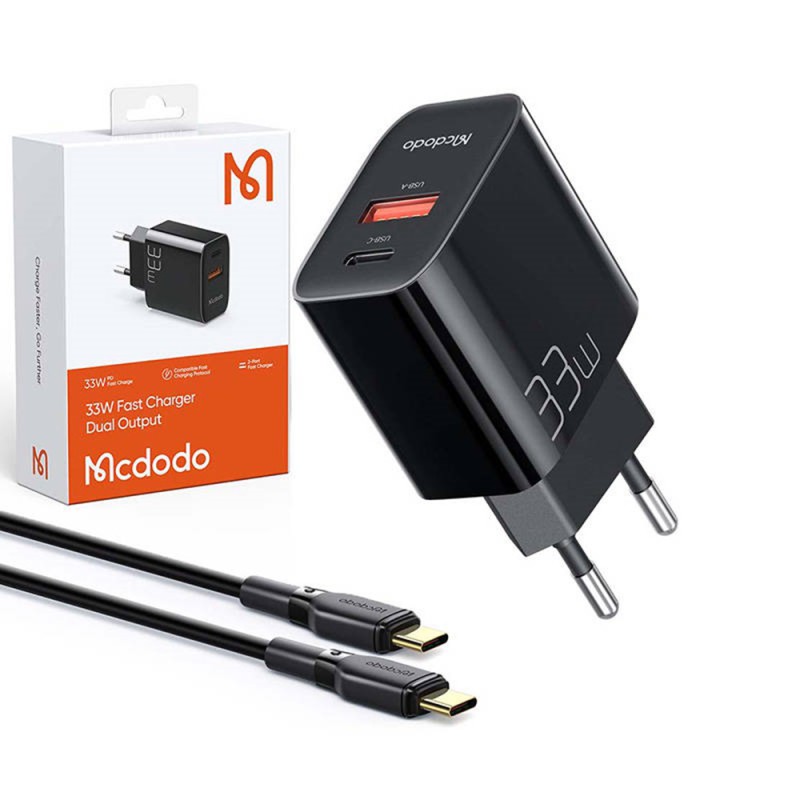 Mcdodo Wall Charger 1xUSB 1xType-C with Cable Type-C toType-C 33W, Black
