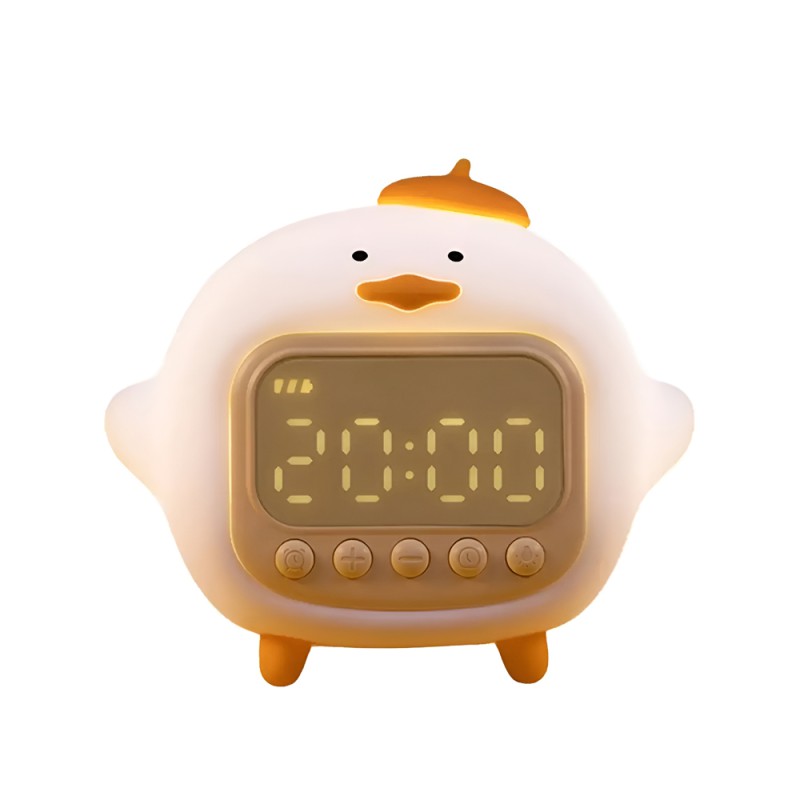 Cute Series Night Light Alarm Clock Tapping Duck, White