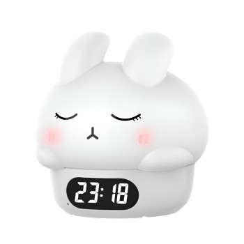 Cute Series Night Light Alarm Clock Tapping Shy Rabbit, White