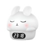 Cute Series Night Light Alarm Clock Tapping Shy Rabbit, White