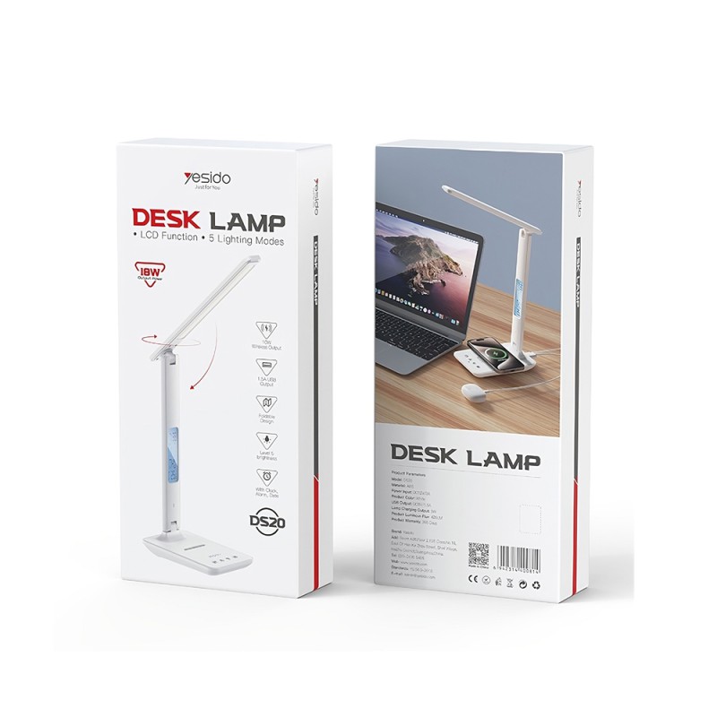 Yesido Foldable LED Desk Lamp with Wireless Charging 10W, 5 Lighting Modes, White