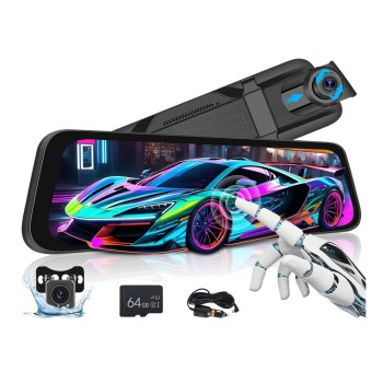 DVR Full-Screen Streaming With 2.5D Front And Rear Dual Lenses, Large Wide-Angle Touch Screen Operation, 10-inch Screen, Black