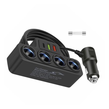 Car Cigarette Lighter Adapter 4 Sockets 120W, Black
