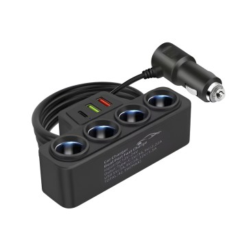 Car Cigarette Lighter Adapter 4 Sockets 120W, Black