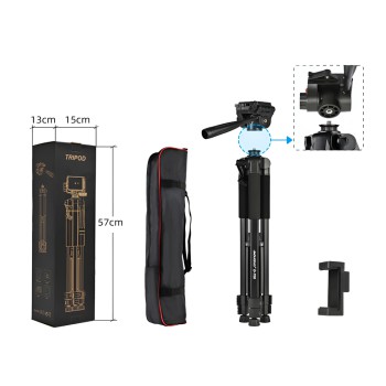Tripod Photography Professional Aluminum 171cm (Locking Knob, Support Smooth 360°), Black D-700K