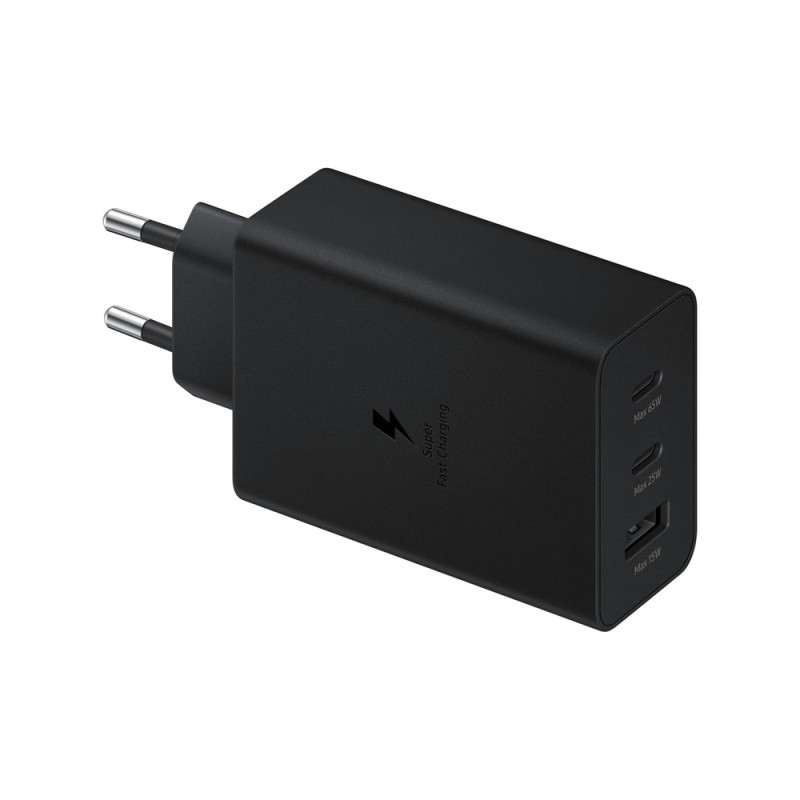 Samsung Wall Charger 2xType-C + 1xType-A Super Fast Charging 65W Trio, Black Samsung Wall Charger 2xType-C + 1xType-A Super Fast Charging 65W Trio, Black