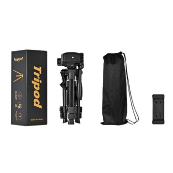 Tripod Photography Professional Aluminum 65cm (Locking Knob, Support Smooth 360°), Black F-50T