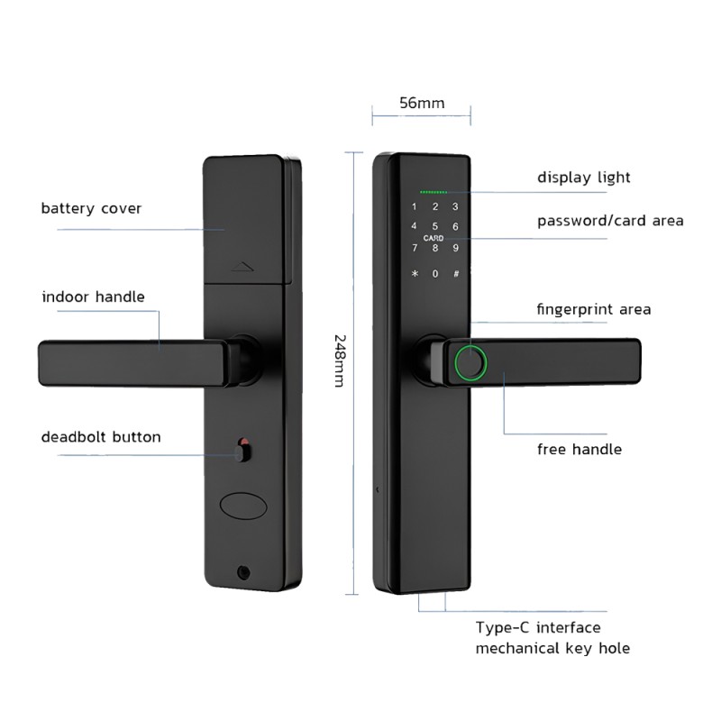 Smart Lock with Fingerprint Outdoor, Password. Tuya APP G518, Black