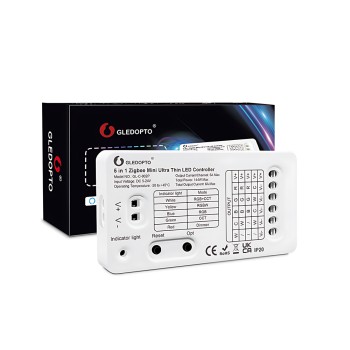 Gledopto ZigBee Pro Ultra Thin Mini 5in1 LED Strip Controller CCT/RGB/RGBW/RGBCCT/Single Color (GL-C-002P(6A/CH)), DC5~24V, 6A/CH, max 144W output