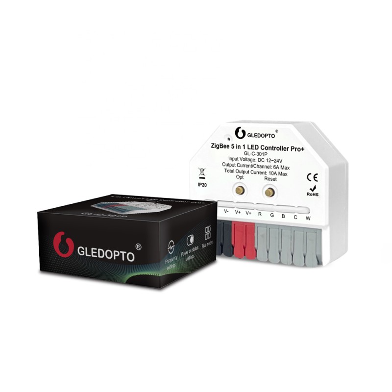 Gledopto ZigBee Pro+ 5in1 Ultra mini LED Controller CCT/RGB/RGBW/RGBCCT/Single Color (GL-C-301P), DC12~24V, 6A/CH, max 10A output