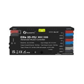Gledopto Elite 2D-MU Advanced ESP32 WLED Digital LED Controller RGB/RGBW/RGBCCT (GL-C-615WL), DC5~24V, total max 15A output, max 800 ICs connected