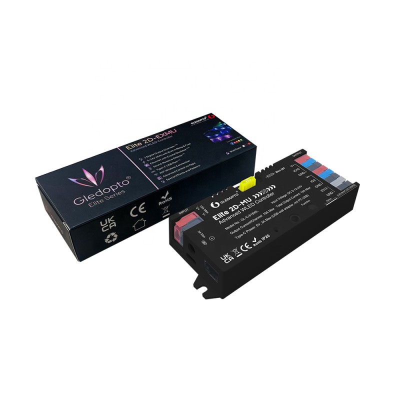 Gledopto Elite 2D-MU Advanced ESP32 WLED Digital LED Controller RGB/RGBW/RGBCCT (GL-C-615WL), DC5~24V, total max 15A output, max 800 ICs connected