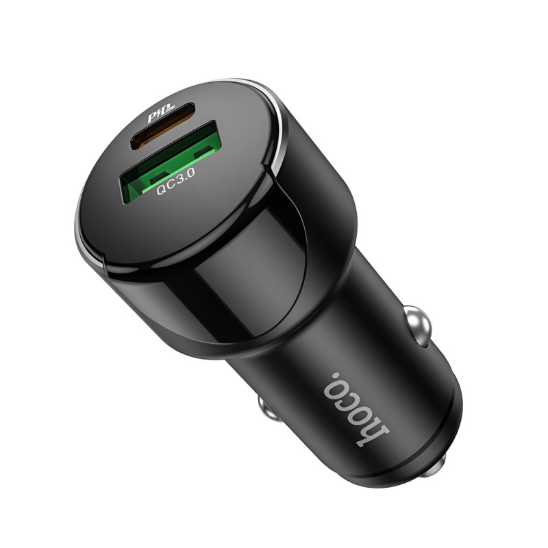 Hoco Car Charger USB/Type-C PD 20W + QC3.0 18W Z42, Black