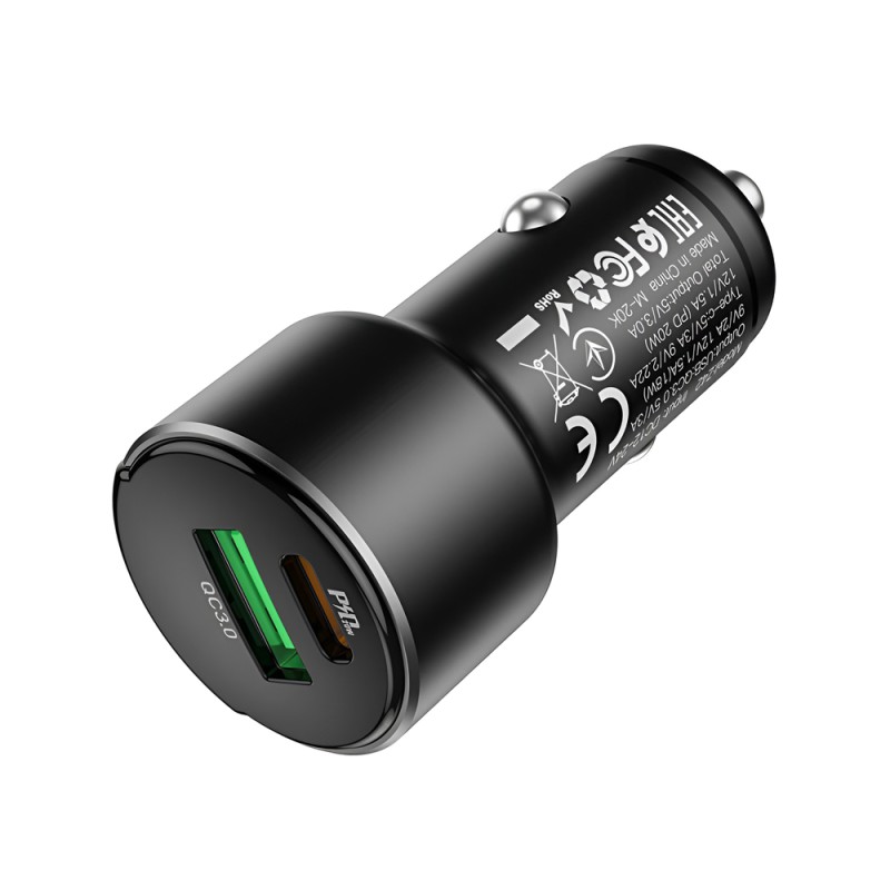 Hoco Car Charger USB/Type-C PD 20W + QC3.0 18W Z42, Black