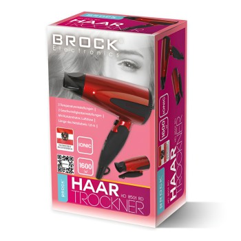 BROCK Hairdryer HD 8501 RD, 1200-1600W, Red