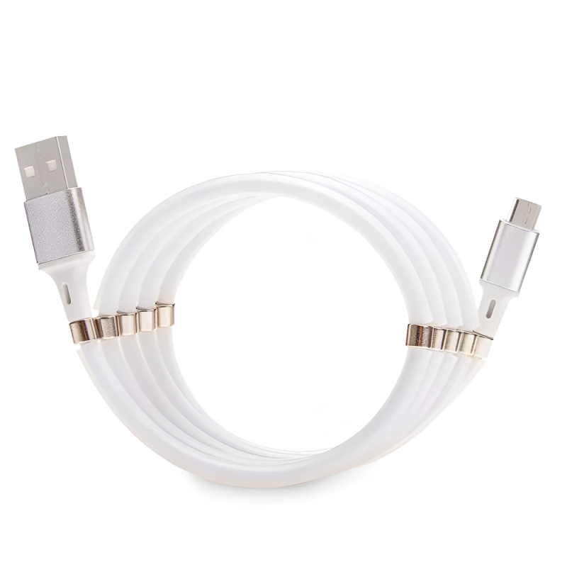 Helmet Cable USB to Micro USB With Magnetic Organizer 1m, White
