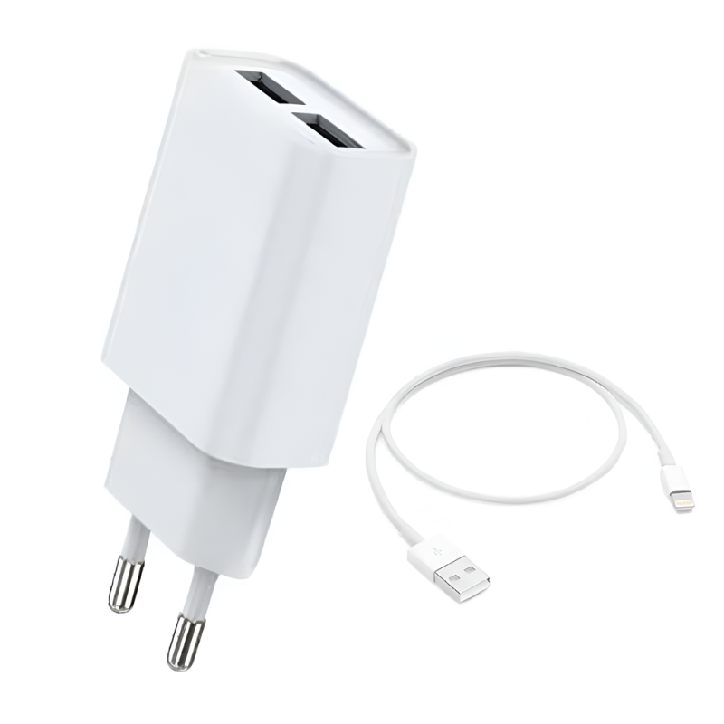 Helmet Wall Charger with Cable USB to Lightning 2xUSB 2.4A, White