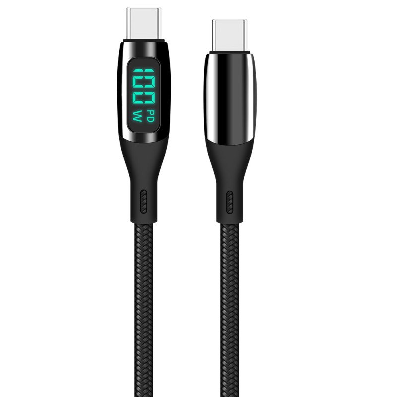 Helmet Cable Type-C to Type-C 100W 1.2m LED Display Series, Black