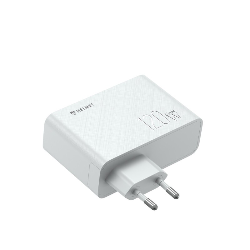 Helmet Wall Charger GaN 1*USB-A+2*Type-C 120W 6A, White