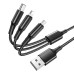 Helmet Cable USB 3in1 to Micro-USB+Type-C+Lightning Kevlar 1m, Black
