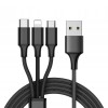 Helmet Cable USB 3in1 to Micro-USB+Type-C+Lightning Kevlar 1m, Black