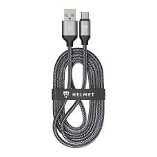 Helmet Cable USB to Type-C Nylon 2.1A 2m, White/Black
