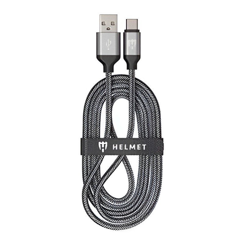 Helmet Cable USB to Type-C Nylon 2.1A 2m, White/Black