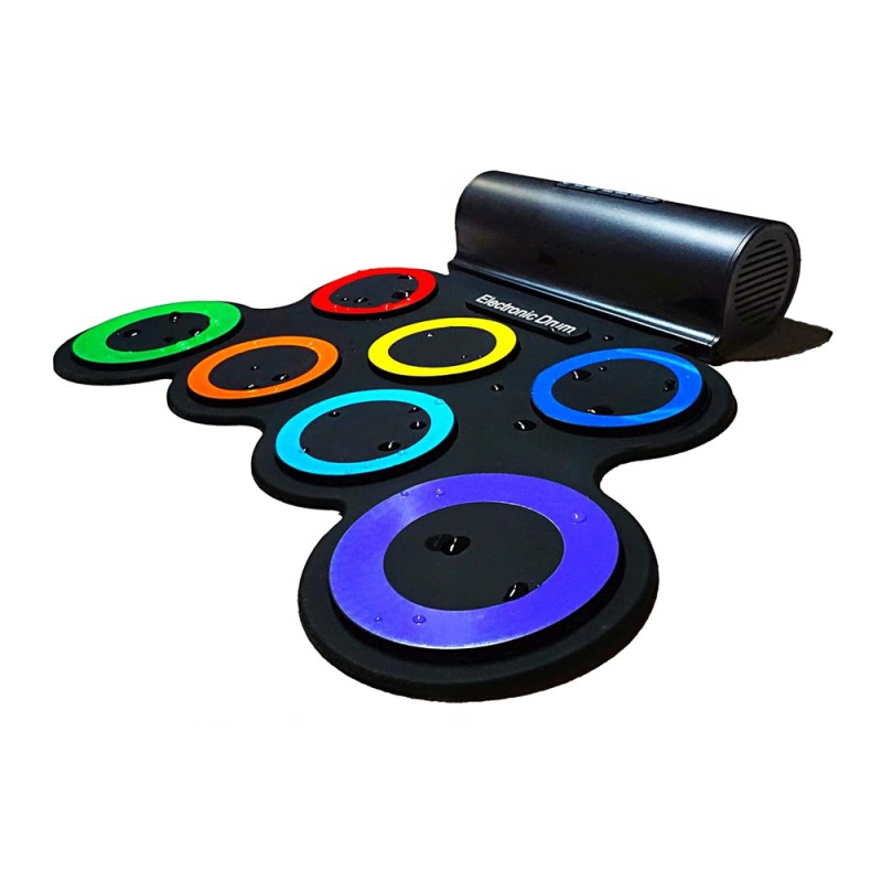 Roll Drum with Built-in Speakers, 7 pads Electronic, Rainbow Color