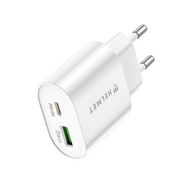 Helmet Wall Charger USB/Type-C PD, QC3.0 20W, White