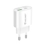 Helmet Wall Charger USB/Type-C PD, QC3.0 20W, White