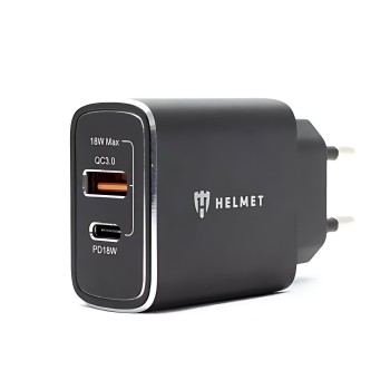 Helmet Wall Charger USB/Type-C QC3.0 18W (Сable 3 in1), Black