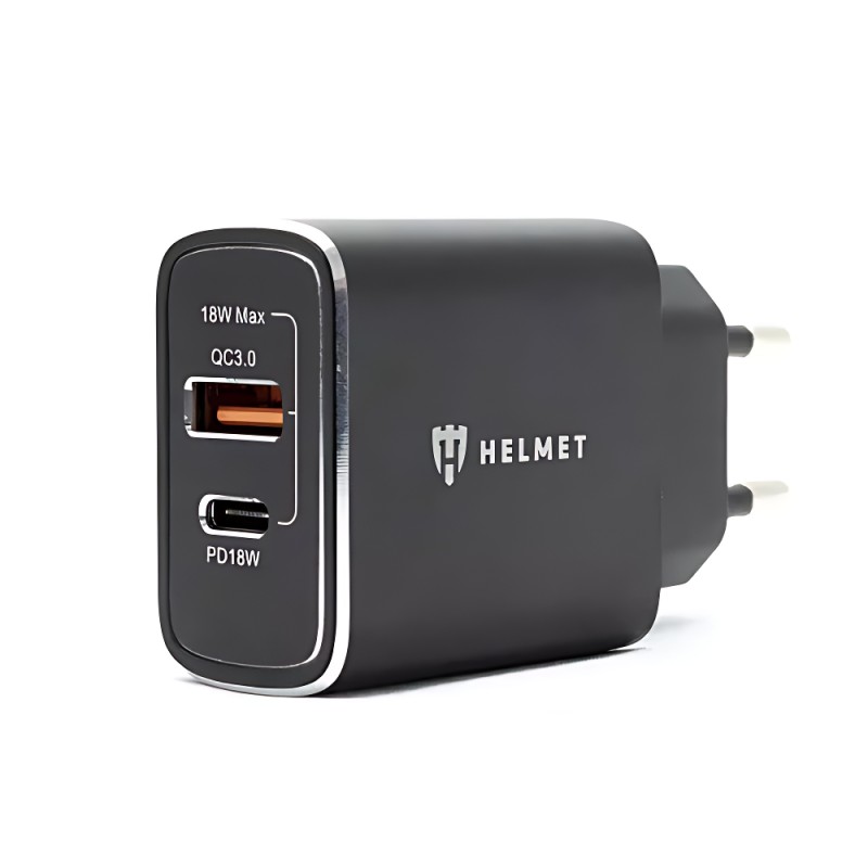 Helmet Wall Charger USB/Type-C QC3.0 18W (Сable 3 in1), Black