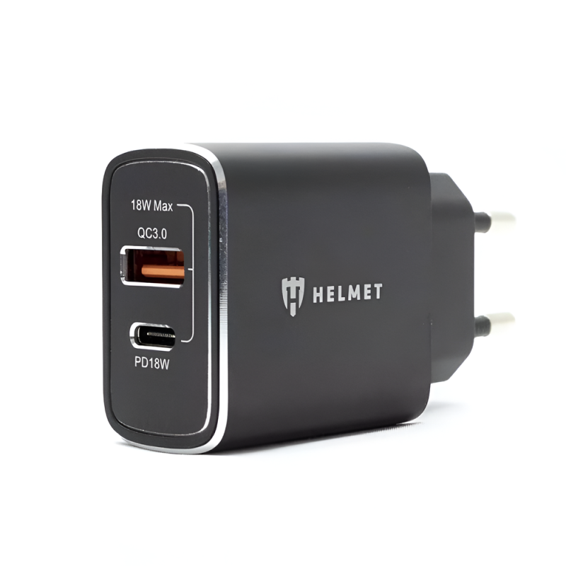 Helmet Wall Charger USB/Type-C QC3.0 18W (Сable 3 in1), Silver