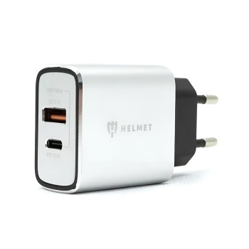 Helmet Wall Charger USB/Type-C QC3.0 18W, Silver
