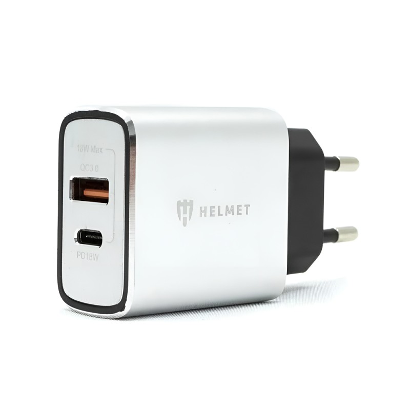 Helmet Wall Charger USB/Type-C QC3.0 18W, Silver