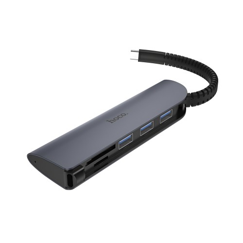 Hoco HUB 5in1 Type-C to 3*USB-A 3.0 + SD/ TF, HB17 Easy Connect, Black