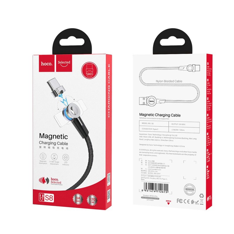 Hoco Cable USB to Type-C Magnetic S8 2.4A 1.2m, Black