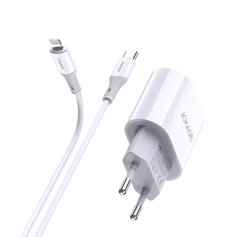 Jokade Wall Charger with Cable Type-C to Lightning 20W Chengyun JB010, White