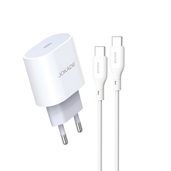 Jokade Wall Charger 1*Type-C with Cable Type-C to Type-C 25W Max JB010, White