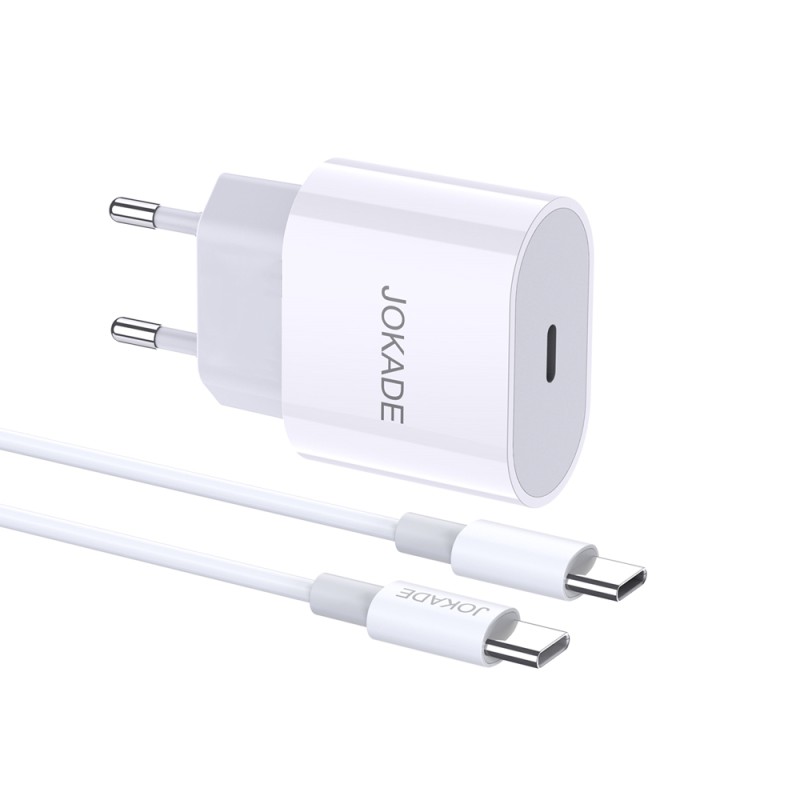 Jokade Wall Charger 1*Type-C with Cable Type-C to Type-C 25W Max JB010, White