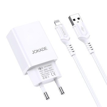Jokade Wall Charger with Cable USB-A to Lightning Dual Port JB024 3A, White