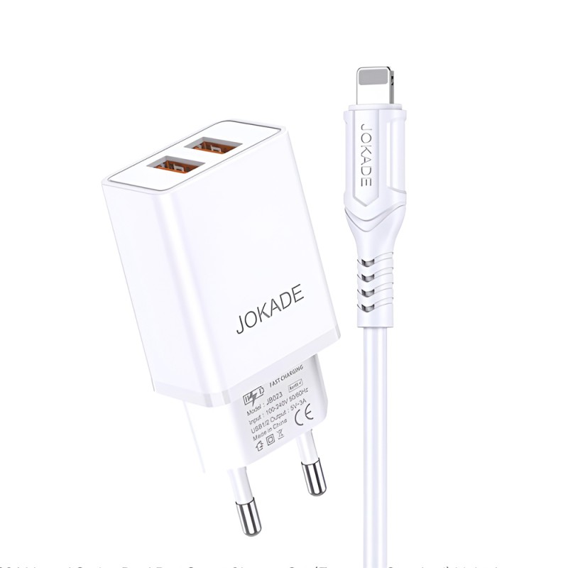 Jokade Wall Charger with Cable USB-A to Lightning Dual Port JB024 3A, White